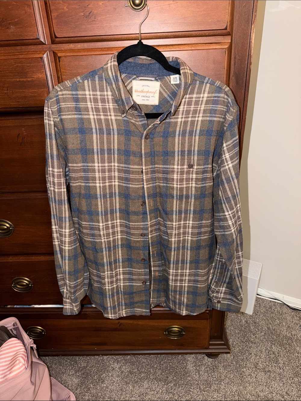 Weatherproof Plaid Button-Down Shirt in Brown and Blue